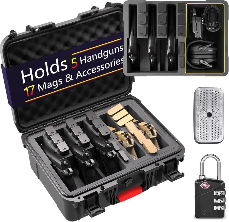 Betschkim Pistol Gun Case for Handguns – Holds Multiple Handguns Case & Mags | TSA Approved Waterproof Hard Shell Pistol Case with Pre-Cut Foam, Heavy Duty Protection for Storage - Image 1